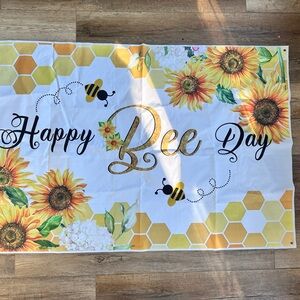 Bee Day Banner with Sunflowers
